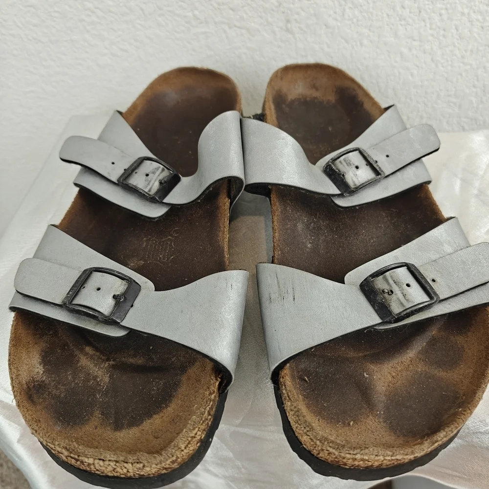 Birkenstock Silver Sandals Papillio Sydney Size 10 Women's Narrow - Picture 5 of 12